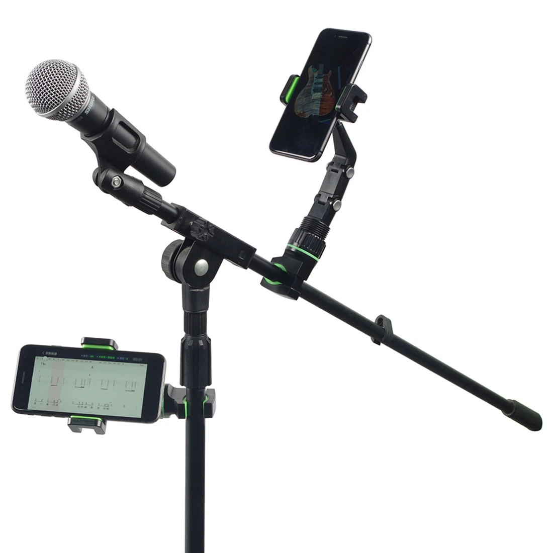 AA85 Guitar Phone Holder for Mic Stand, Music Stand Phone Holder - 360° Rotating Microphone Phone Stand,Green