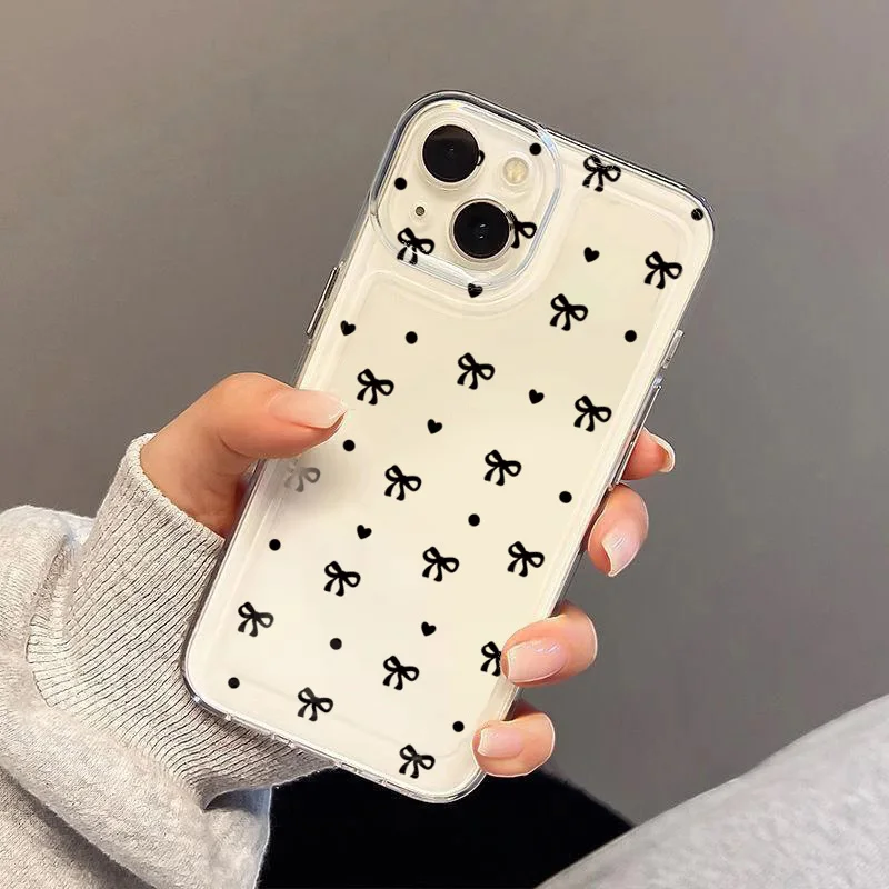 Cute Black Bowknot Minimalist Printed Phone Case for Xiaomi Redmi Note 14 13 12 11 Pro Plus 12S 11S 10S 10 12C 13C 14C 4G Cover