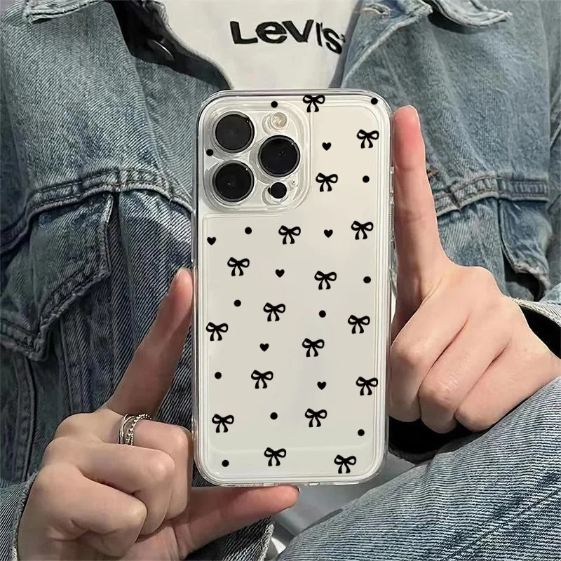 Cute Black Bowknot Minimalist Printed Phone Case for Xiaomi Redmi Note 14 13 12 11 Pro Plus 12S 11S 10S 10 12C 13C 14C 4G Cover
