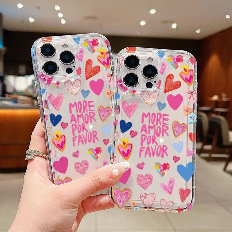 Phone Case For Xiaomi Redmi Note 13 12 Pro Plus 5G 12S 11S 11 10S 10 Redmi 12 13 13C 12C 4G Different Heart Print Clear Cover