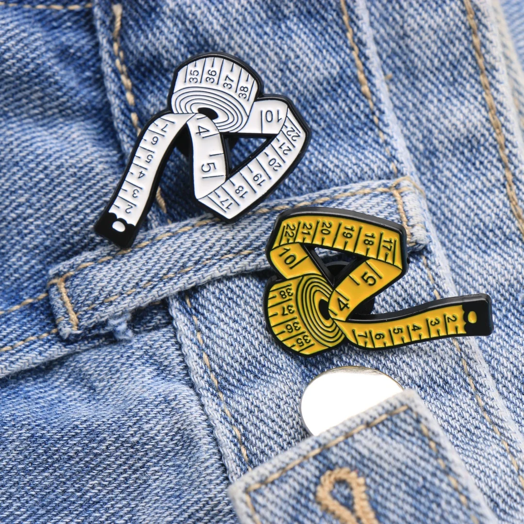 Tape Measure Enamel Pins - Cartoon Ruler Lapel Badges for Tailor & Sewing DIY Punk Jewelry Gifts