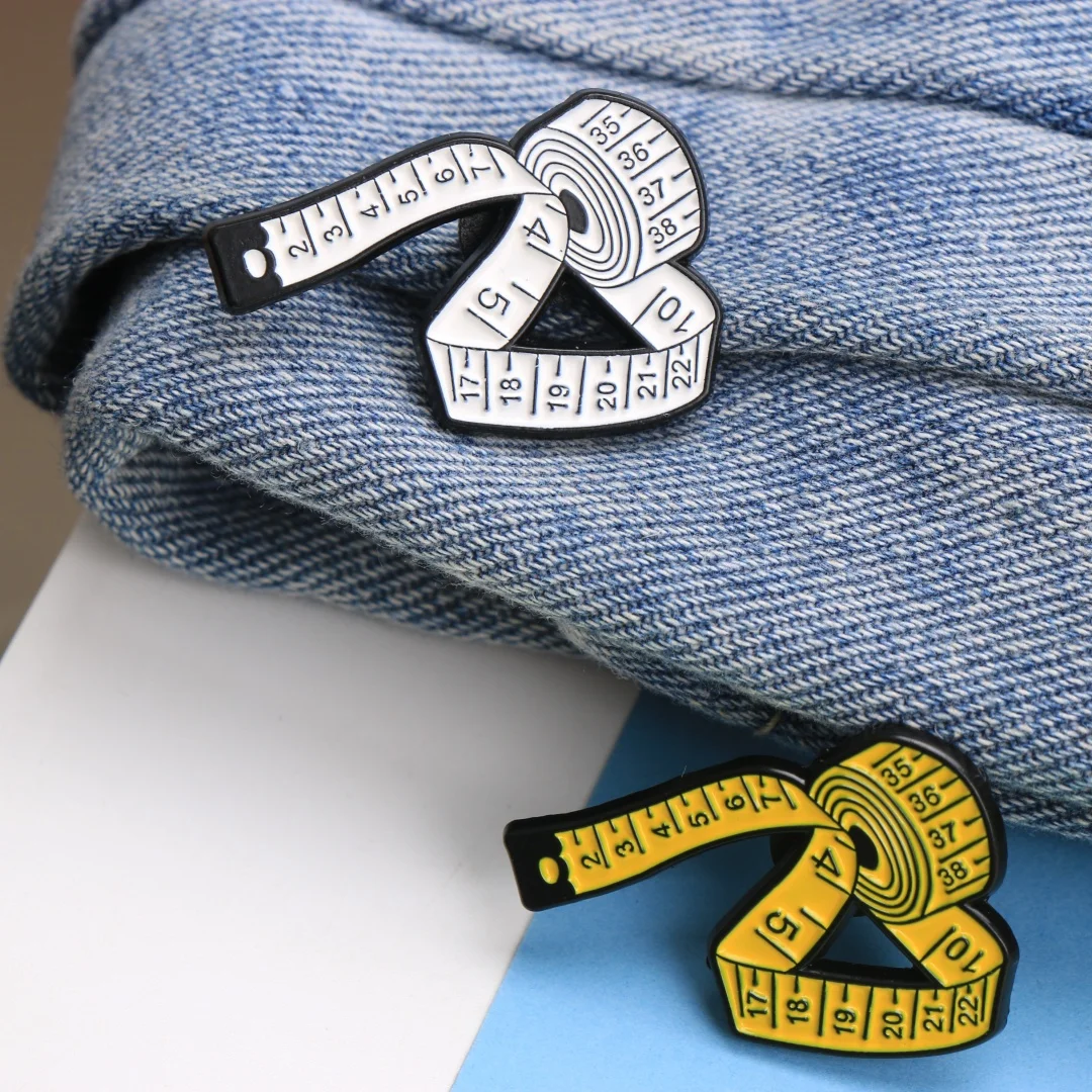 Tape Measure Enamel Pins - Cartoon Ruler Lapel Badges for Tailor & Sewing DIY Punk Jewelry Gifts