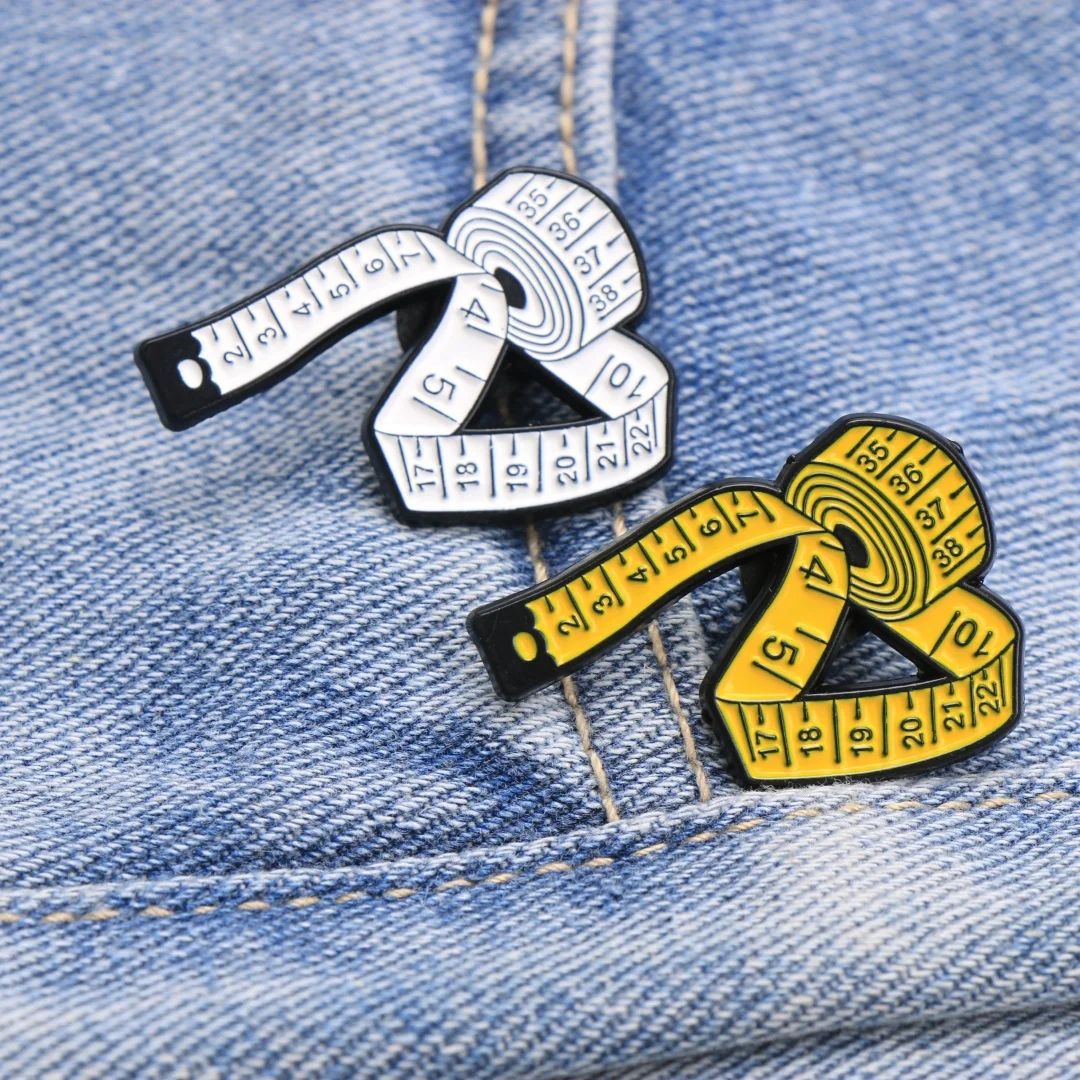 Tape Measure Enamel Pins - Cartoon Ruler Lapel Badges for Tailor & Sewing DIY Punk Jewelry Gifts