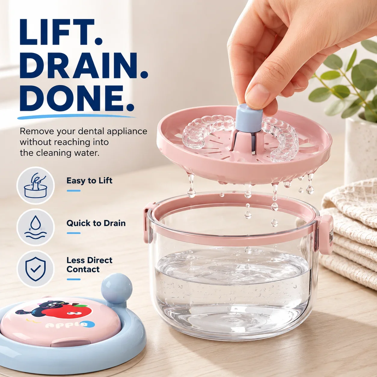 Manual Centrifugal Invisible Aligner Cleaner Box 360 Spin Wash Retainer Denture Bath Case Built-in Mirror Brush Dual Lock Leakpr