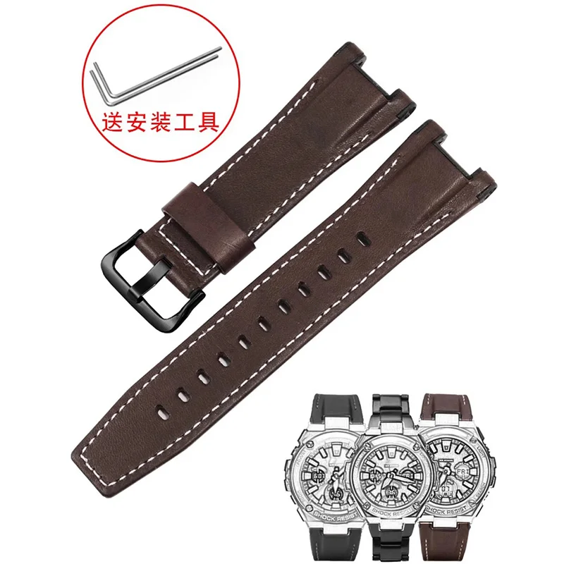 For Casio GST-B100 GST-W120L 130L 310 300 GST-S130/S110/S120 Steel Heart genuine leather nylon watch strap Watchband with Tools