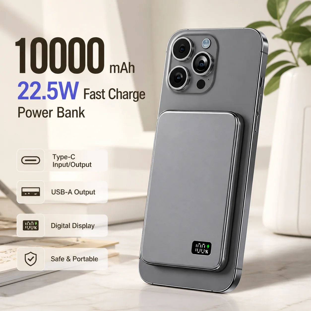 Magnetic Wireless Power Bank Portable Charger with LED Display External Battery for iPhone Samsung AirPods Phones