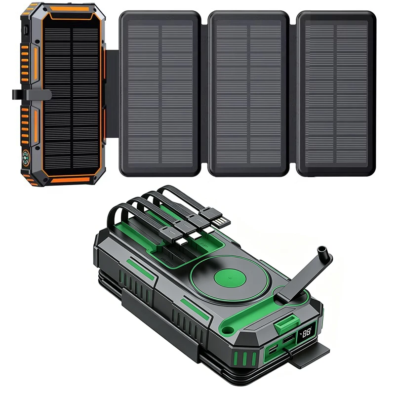 20000mAh Solar Power Bank with Hand Crank Folding Solar Panel Magnetic Wireless Fast Charger Powerbank for iPhone iWatch Airpods