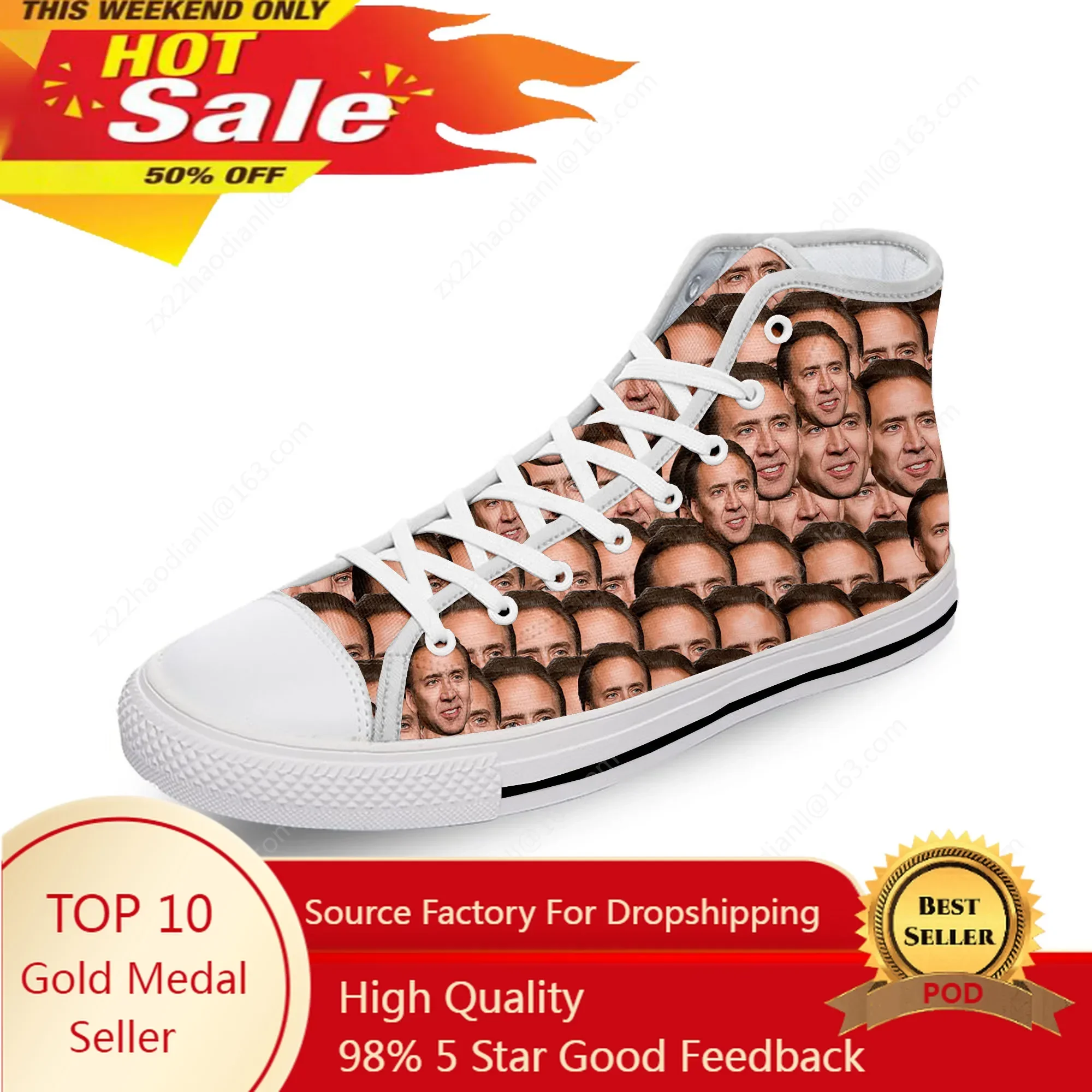 Nicolas Cage Cartoon Funny White Cloth Fashion 3D Print High Top Canvas Shoes Men Women Lightweight Breathable Sneakers