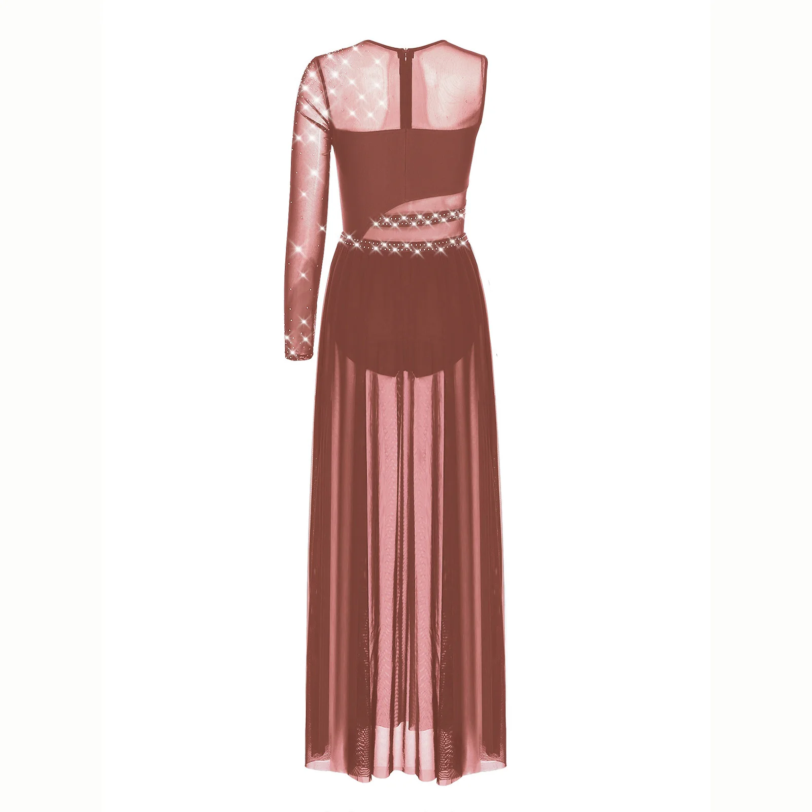 Women Lyrical Rhinestones Ballet Ballroom Waltz Dance Outfits Sheer Mesh Contemporary Ballet Stage Performance Dance Dress