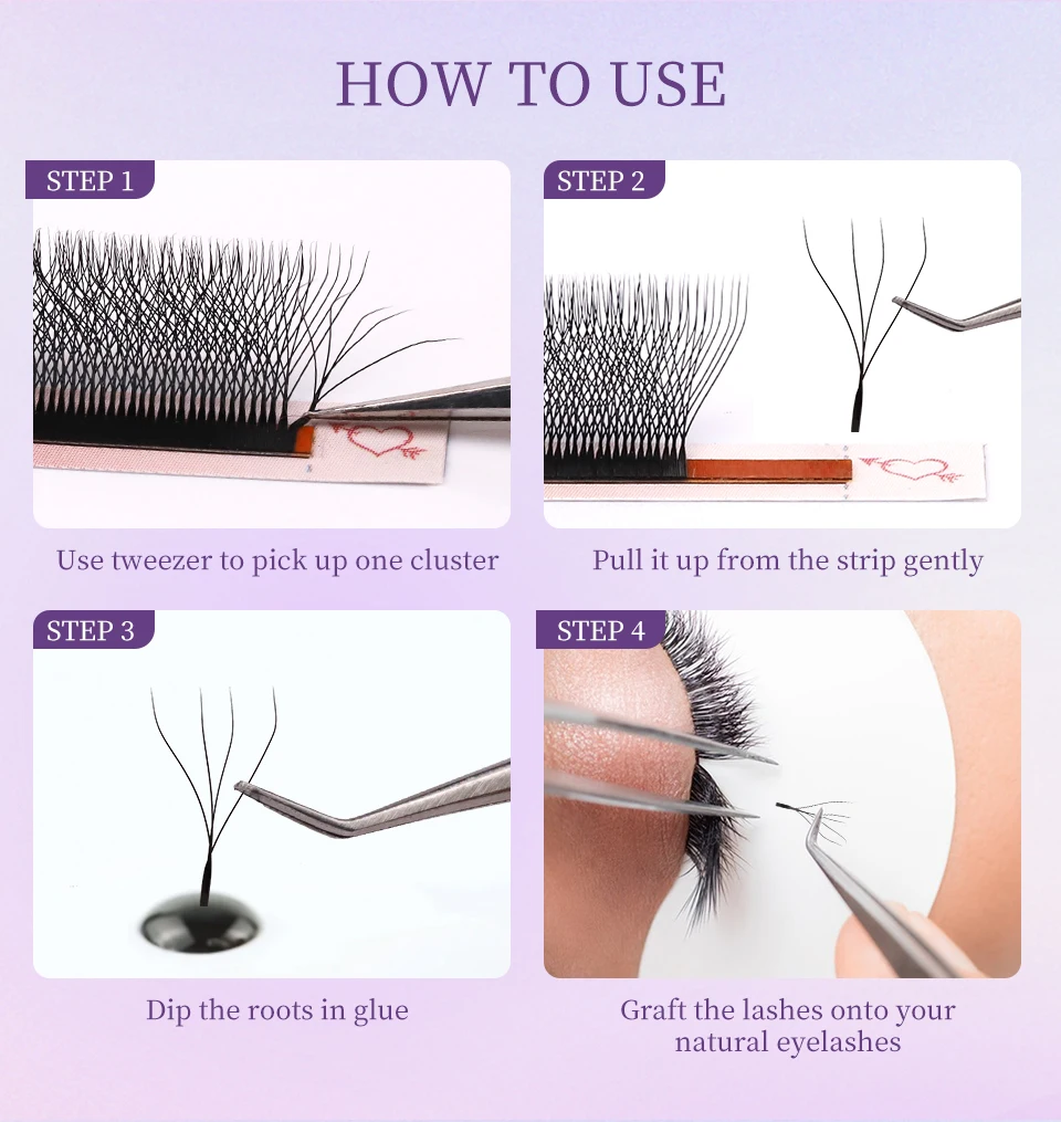AGUUD Brown 4D W Shaped Eyelash Extensions Automatic Flowering Hand-Woven 3D Fairy Lashes Premium Premade Fans 3DW Clover Lashes