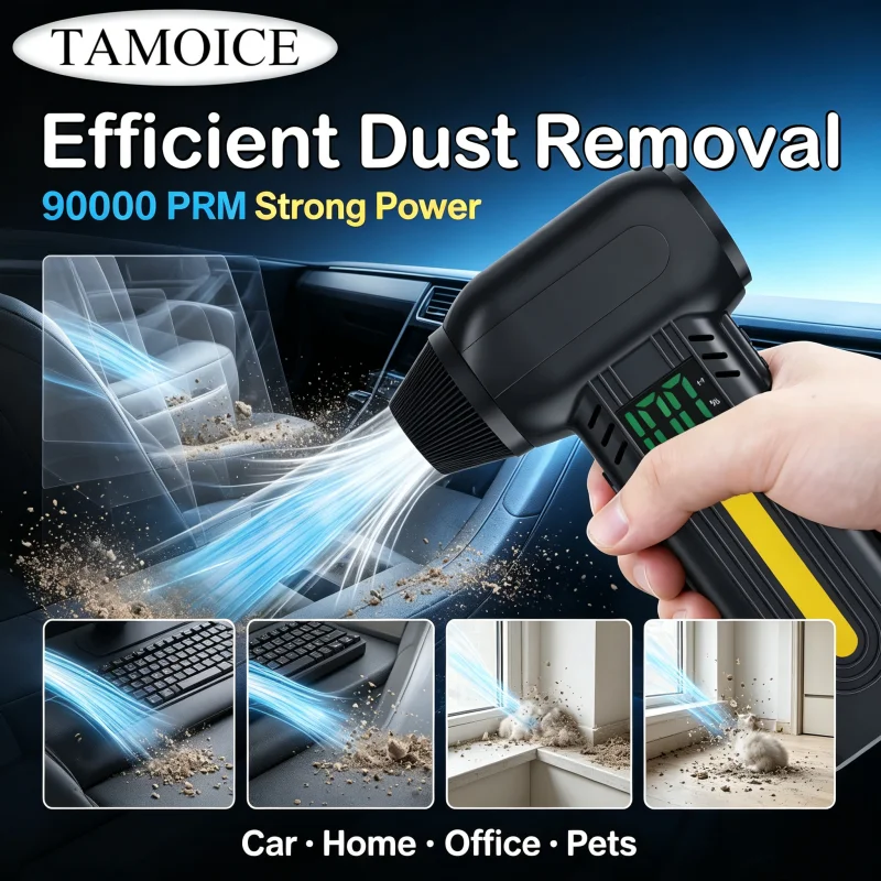 Wireless Handheld Blower Vacuum Cleaner, Rechargeable Air Duster with LED Display, Powerful Mini Turbo Fan for PC Keyboard Car H