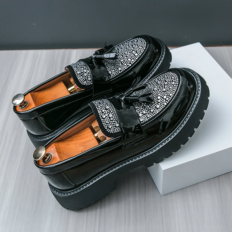 Four Seasons Men Business Loafers Black PU Men Casual Comfortable Height-increasing Fashion Shoes Travel Shoe Men Sizes 38-46