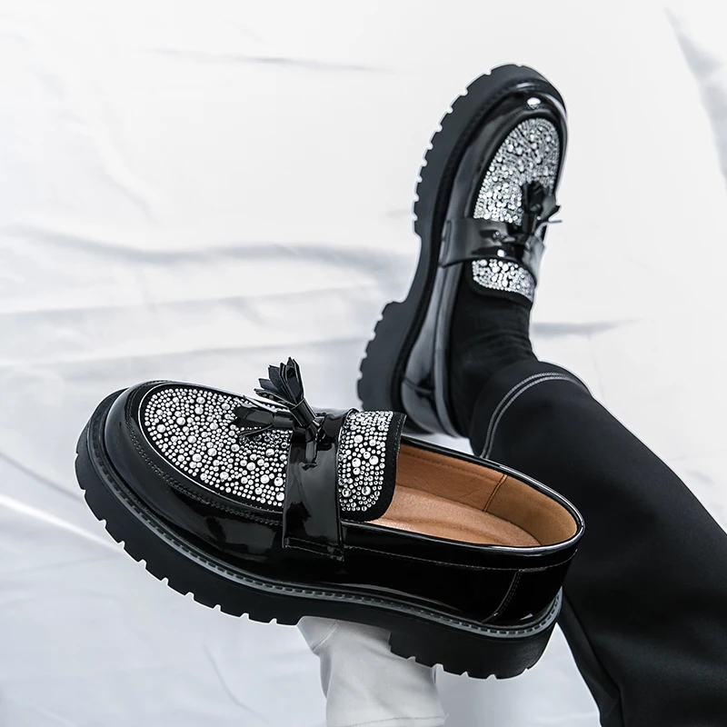 Four Seasons Men Business Loafers Black PU Men Casual Comfortable Height-increasing Fashion Shoes Travel Shoe Men Sizes 38-46