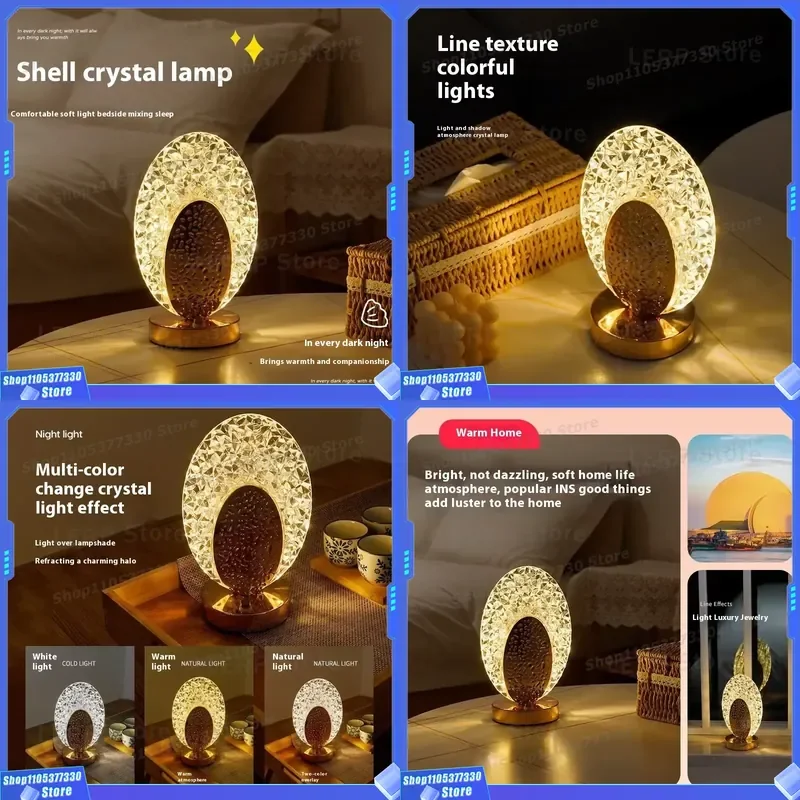 Luxury Crystal Table Lamp for Bedroom Bedside Decor Rechargeable Night Light Modern Atmosphere Lighting Easy Charge Home