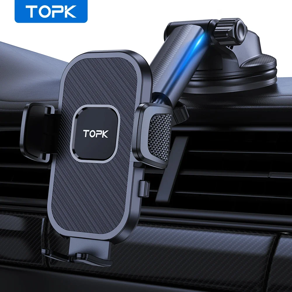 TOPK Car Phone Holder Suction Dashboard Mount Hands-Free Stand Compatible with All Smartphones