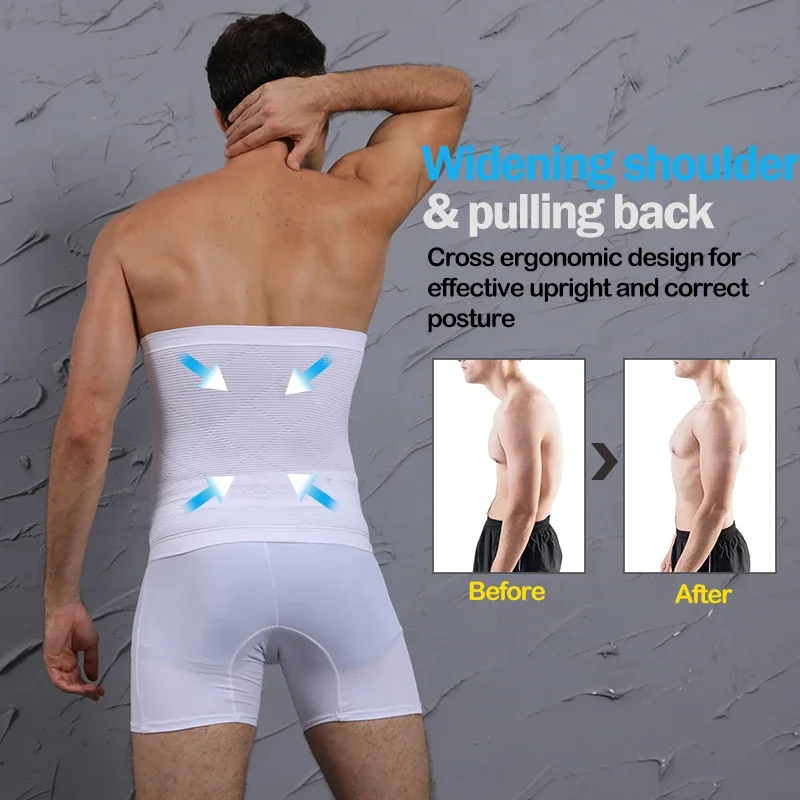 Men Body Shaper Waist Trainer Tummy Control Belt Shaping Band Shapewear Belly Fat Slimming Abs Workout Compression Girdle