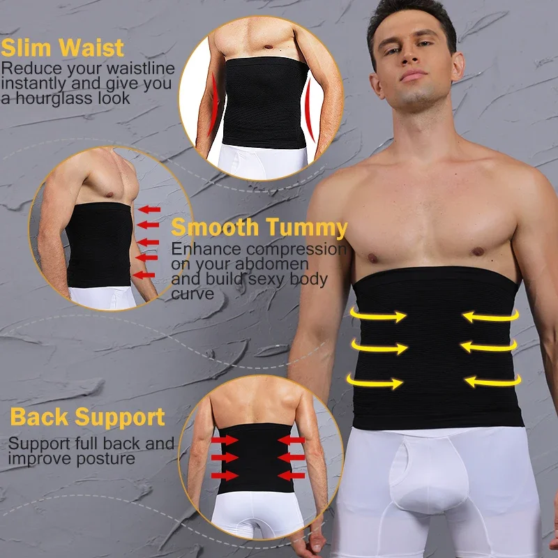 Men Body Shaper Waist Trainer Tummy Control Belt Shaping Band Shapewear Belly Fat Slimming Abs Workout Compression Girdle