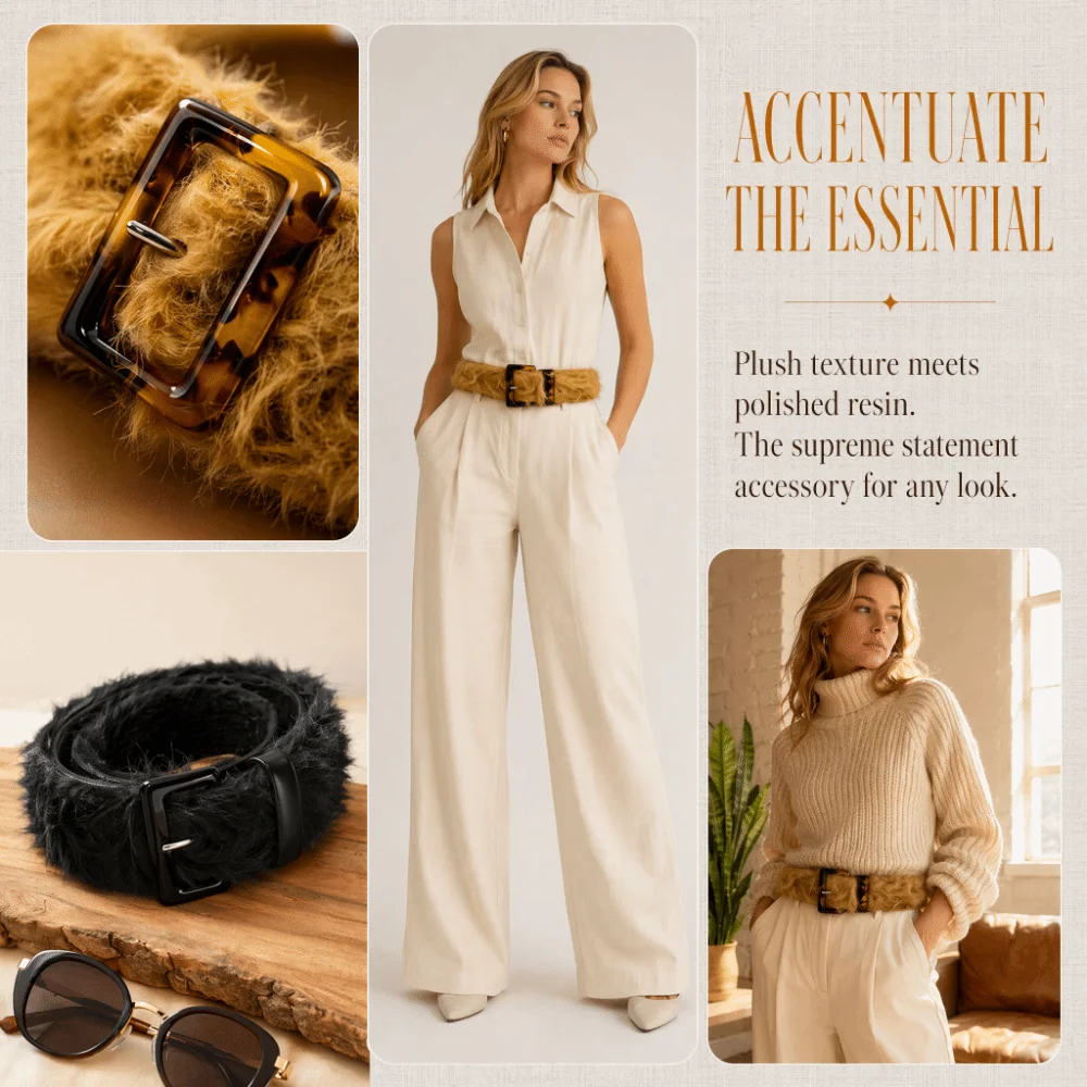 Fashionable Adjustable Fluffy Waist Belt Versatile Design Unique Faux Fur Waistband Pin Buckle Retro Vintage Waist Seal Casual