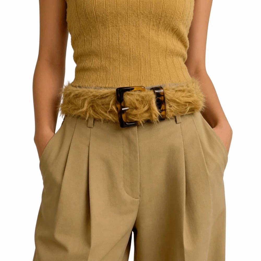 Fashionable Adjustable Fluffy Waist Belt Versatile Design Unique Faux Fur Waistband Pin Buckle Retro Vintage Waist Seal Casual