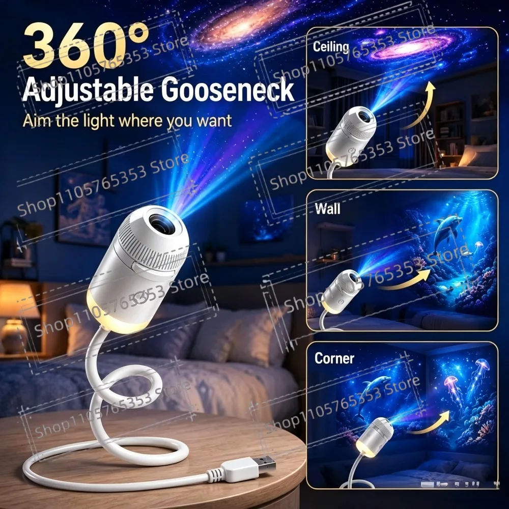 USB Projector Holographic 5D Galaxy Ocean Intelligent High-definition Night Light 360 Adjust Car Home Atmosphere Decoration Lamp