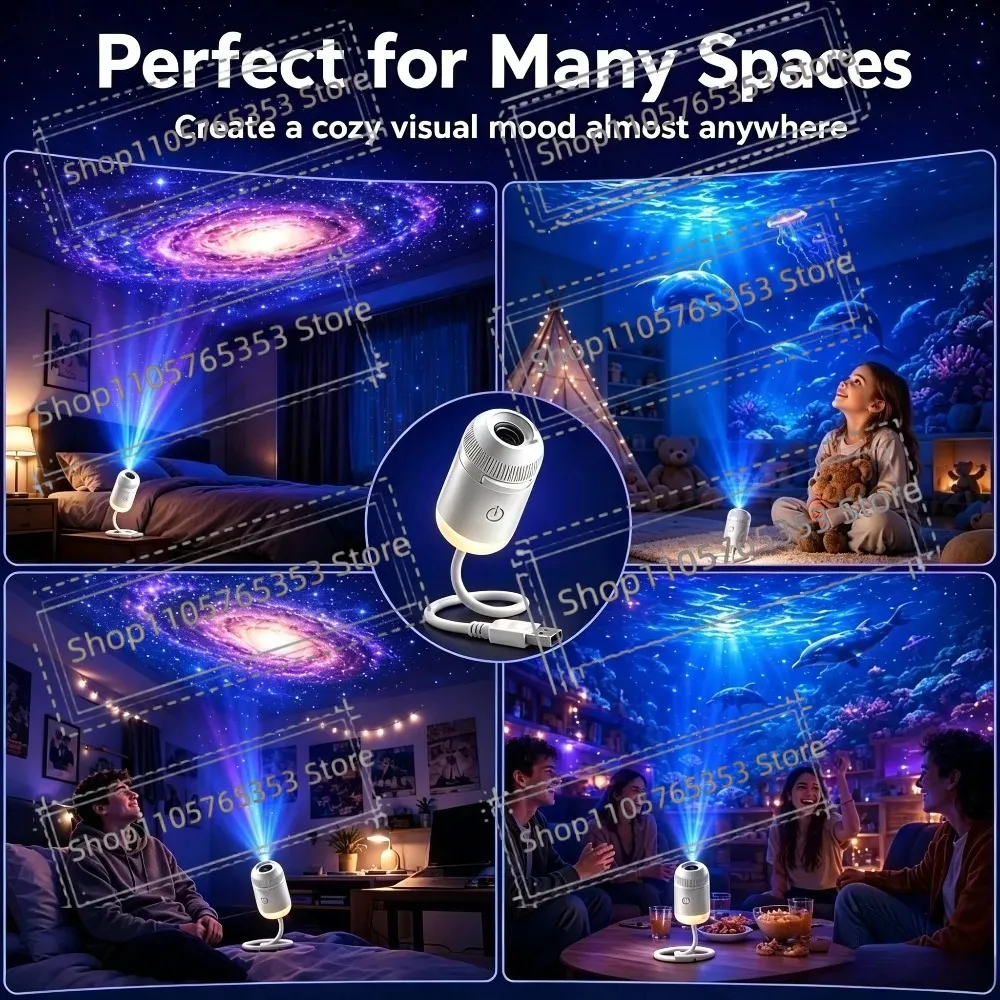 USB Projector Holographic 5D Galaxy Ocean Intelligent High-definition Night Light 360 Adjust Car Home Atmosphere Decoration Lamp