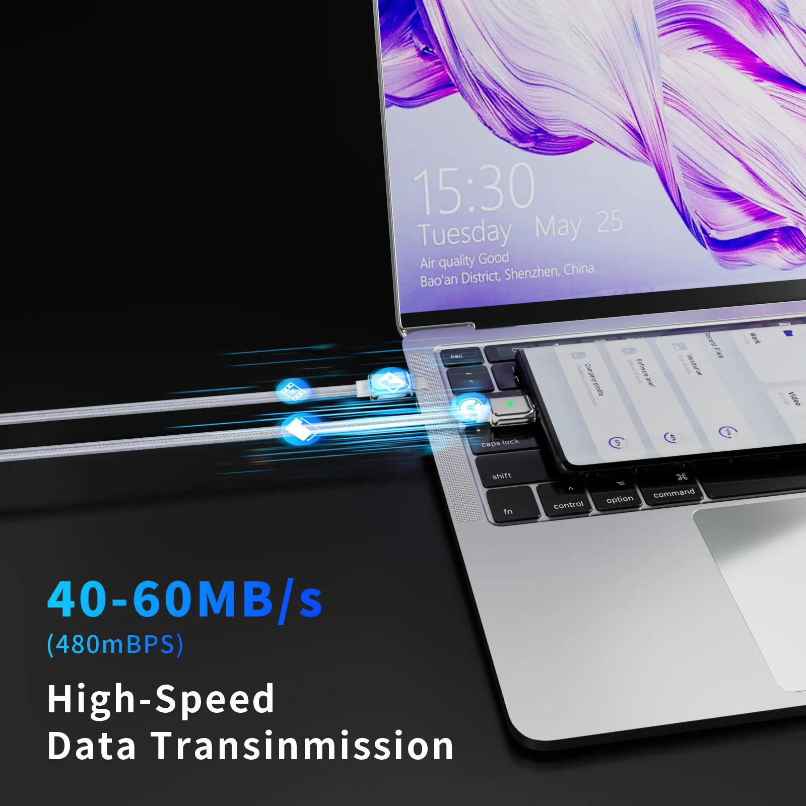60W 3A Magnetic USB A to C Fast Charging Cable 480Mbps Nylon Braided Magnet Type C Charger Cord For Samsung Xiaomi Phone