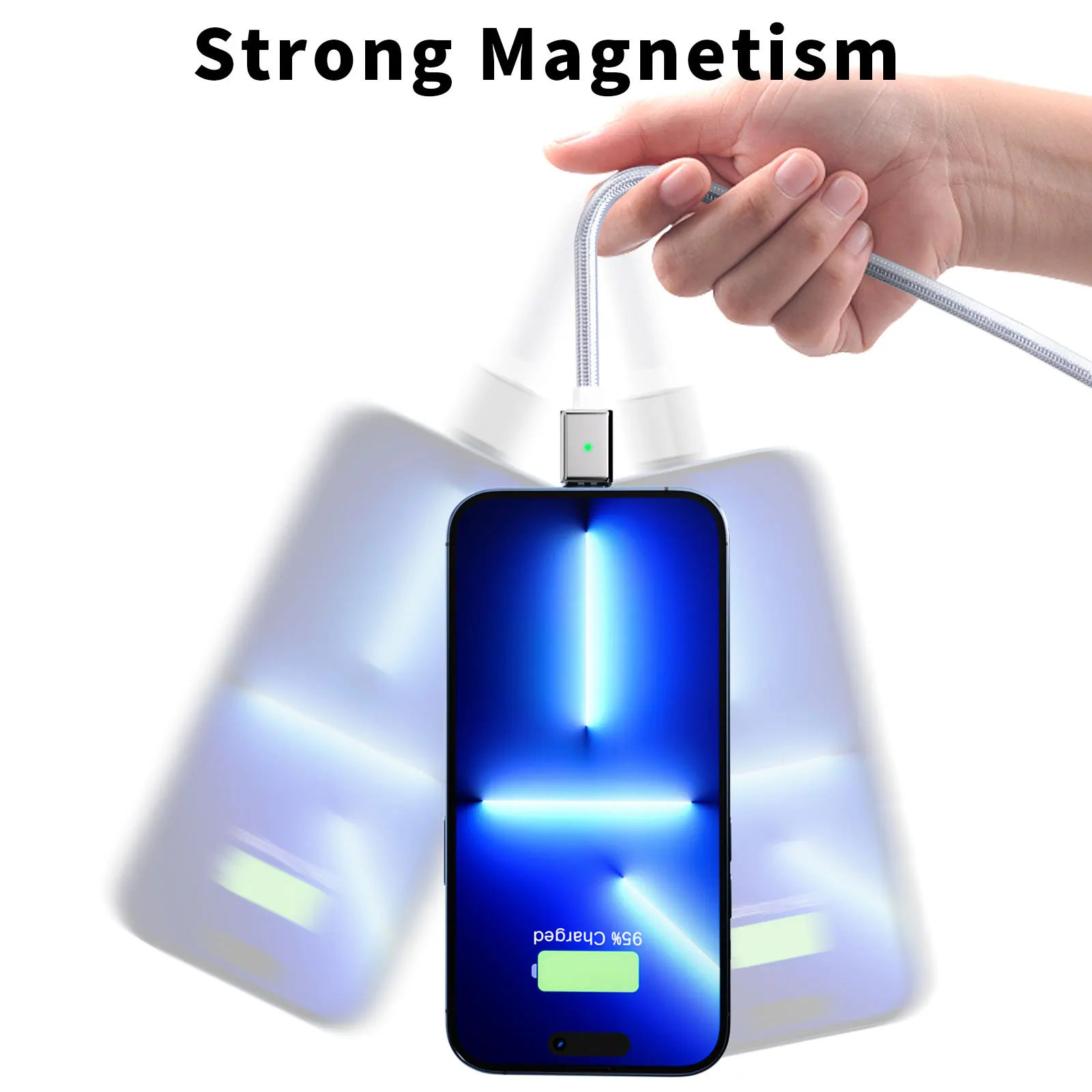 60W 3A Magnetic USB A to C Fast Charging Cable 480Mbps Nylon Braided Magnet Type C Charger Cord For Samsung Xiaomi Phone