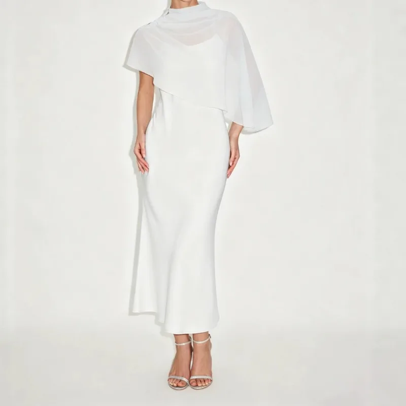 Loose Casual Asymmetric Top Dress Sets Women Solid O-neck Shawl Tops Spaghetti Straps Maxi Dress Elegant Lady Matching Sets Y2k