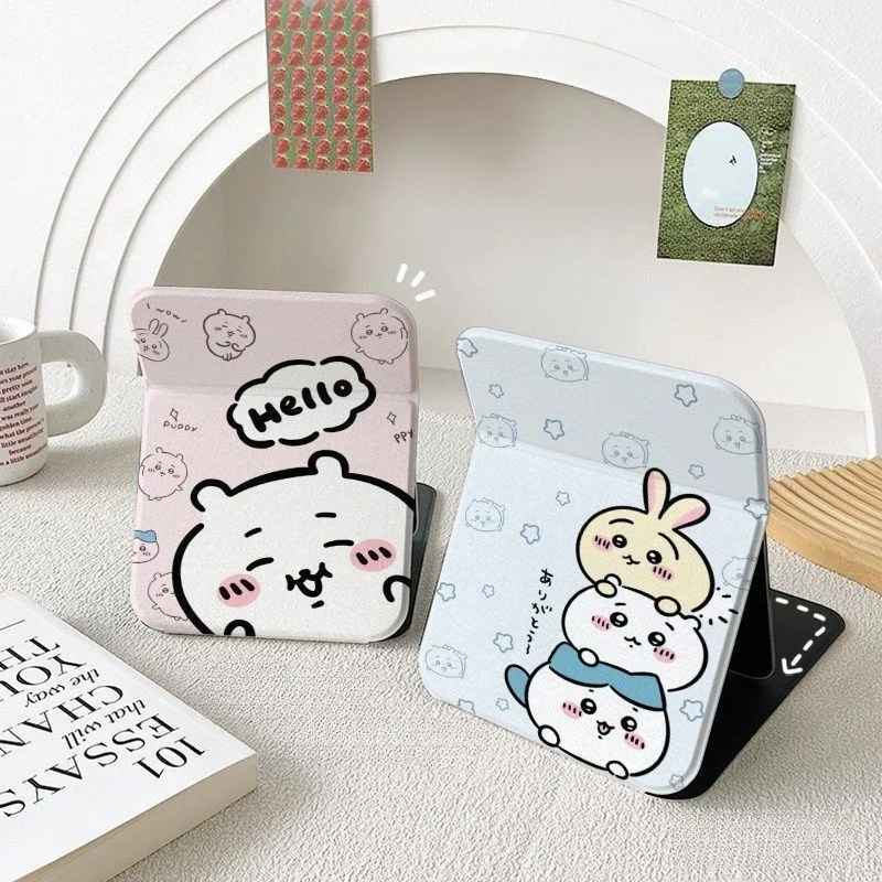 Chiikawa Kawaii Cartoon Flip Makeup Mirror, Foldable Portable Desktop Standing Compact Mirror