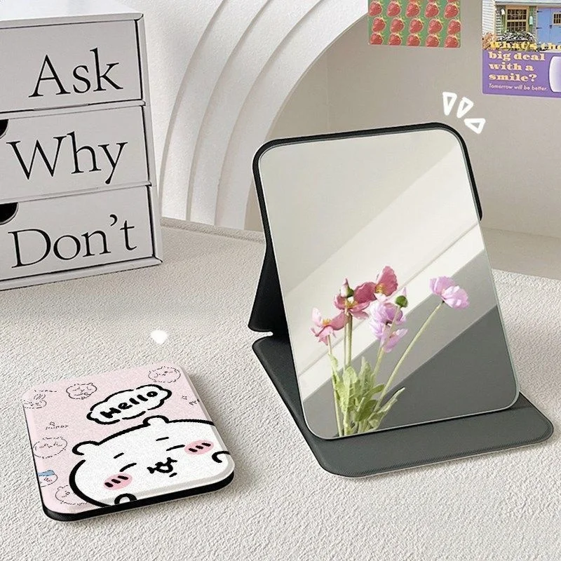Chiikawa Kawaii Cartoon Flip Makeup Mirror, Foldable Portable Desktop Standing Compact Mirror