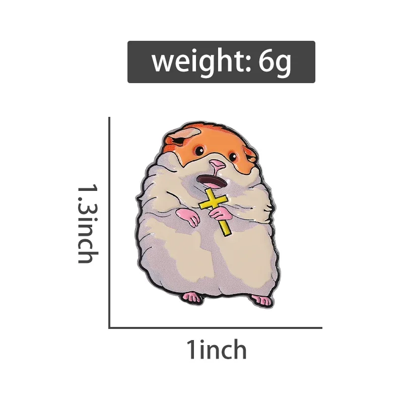 Screaming Hamster Brooch Enamel Pins Funny Mouse Animal Cross Metal Brooches Clothes Lapel Badges Faith Jewelry Gift for Friends
