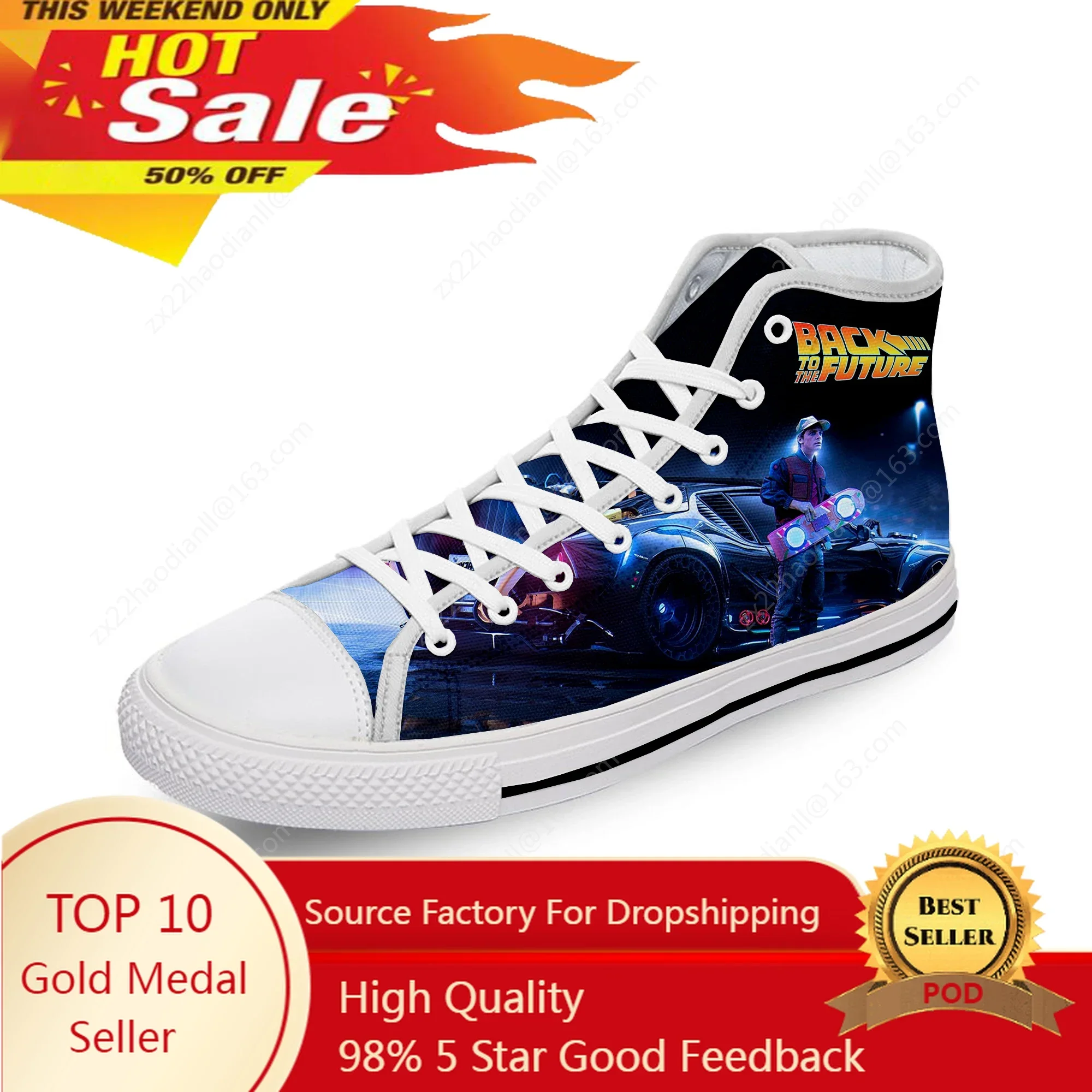 Movie Back To The Future Funny White Cloth Fashion 3D Print High Top Canvas Shoes Men Women Lightweight Breathable Sneakers
