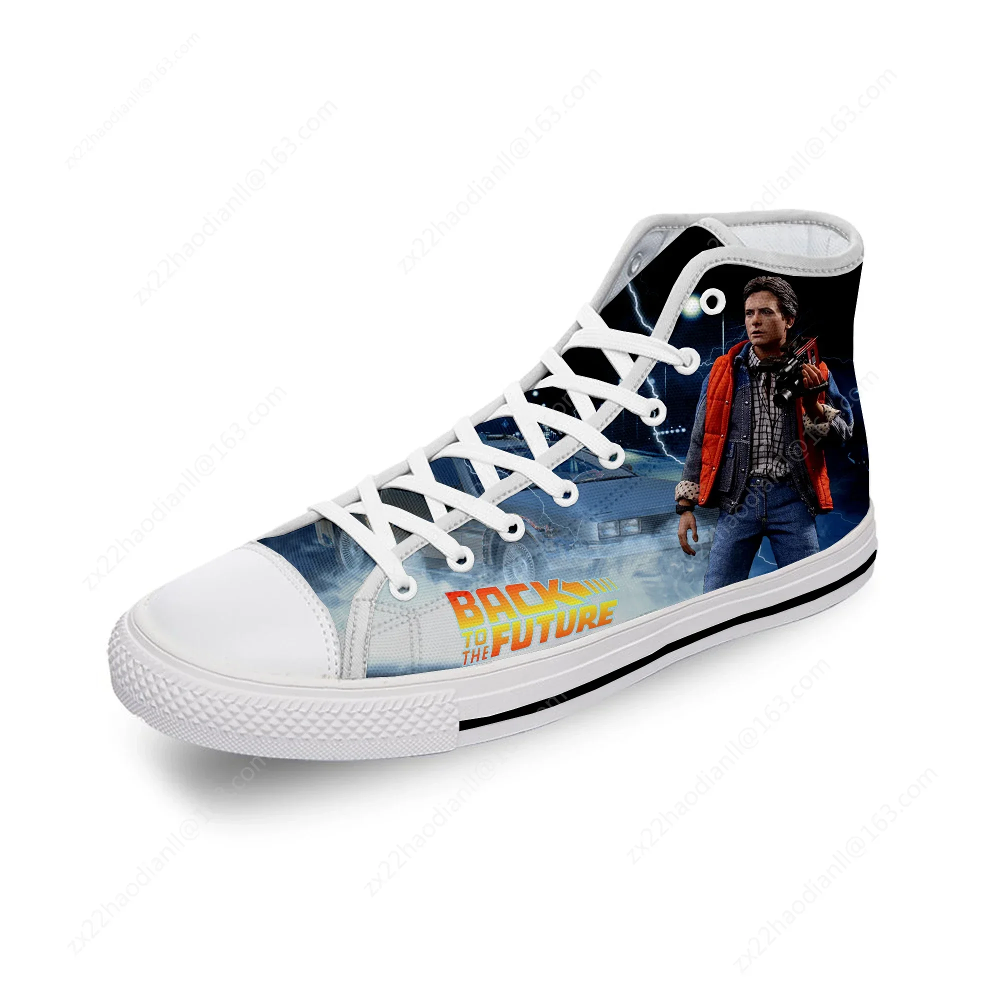 Movie Back To The Future Funny White Cloth Fashion 3D Print High Top Canvas Shoes Men Women Lightweight Breathable Sneakers