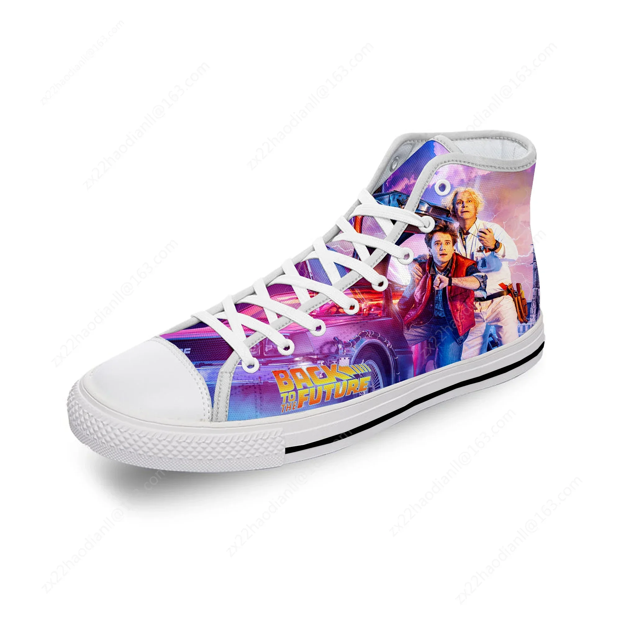 Movie Back To The Future Funny White Cloth Fashion 3D Print High Top Canvas Shoes Men Women Lightweight Breathable Sneakers