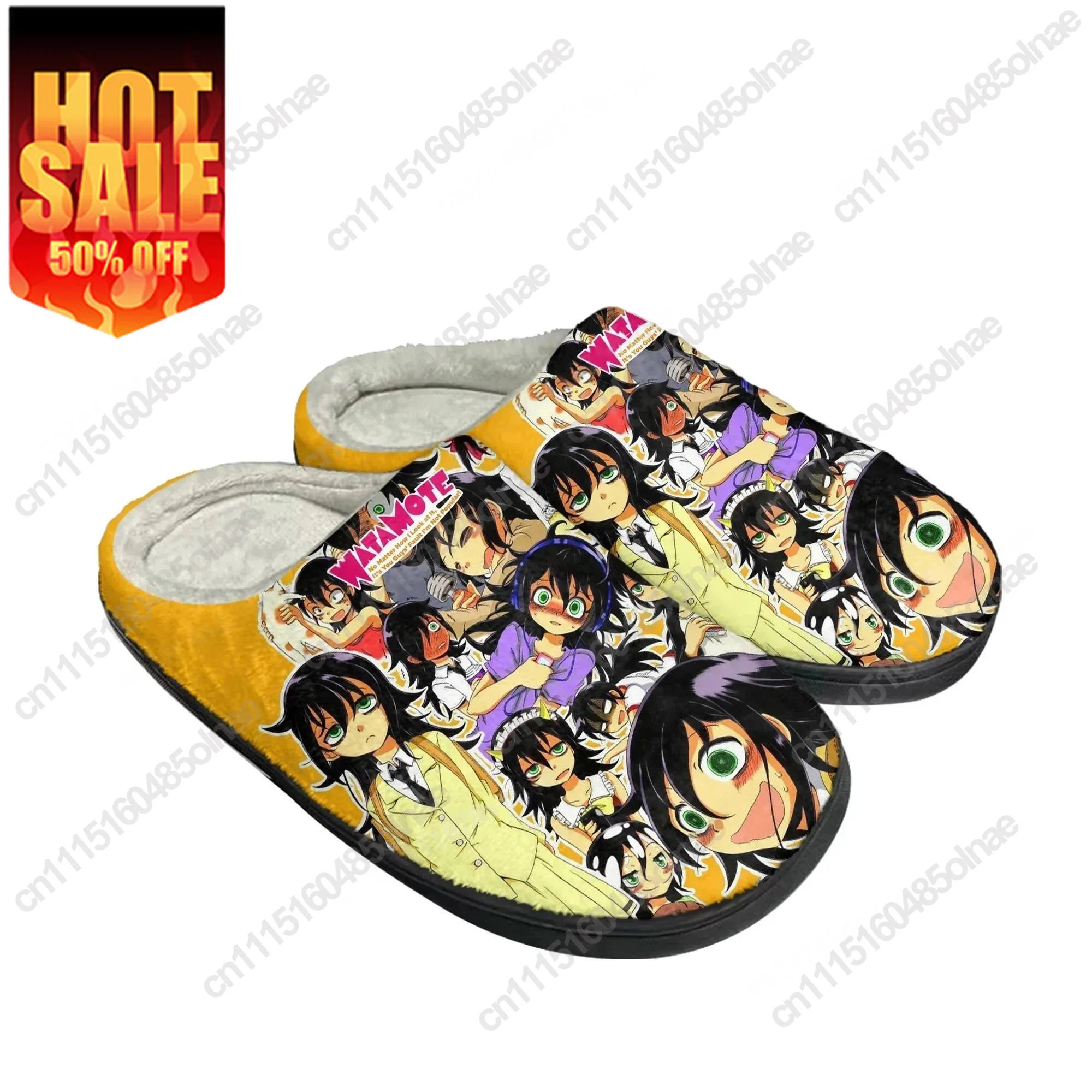 Watamote Kuroki Tomoko Home Cotton Slippers Mens Womens Plush Bedroom Casual Keep Warm Shoes Anime Custom Thermal Indoor Slipper