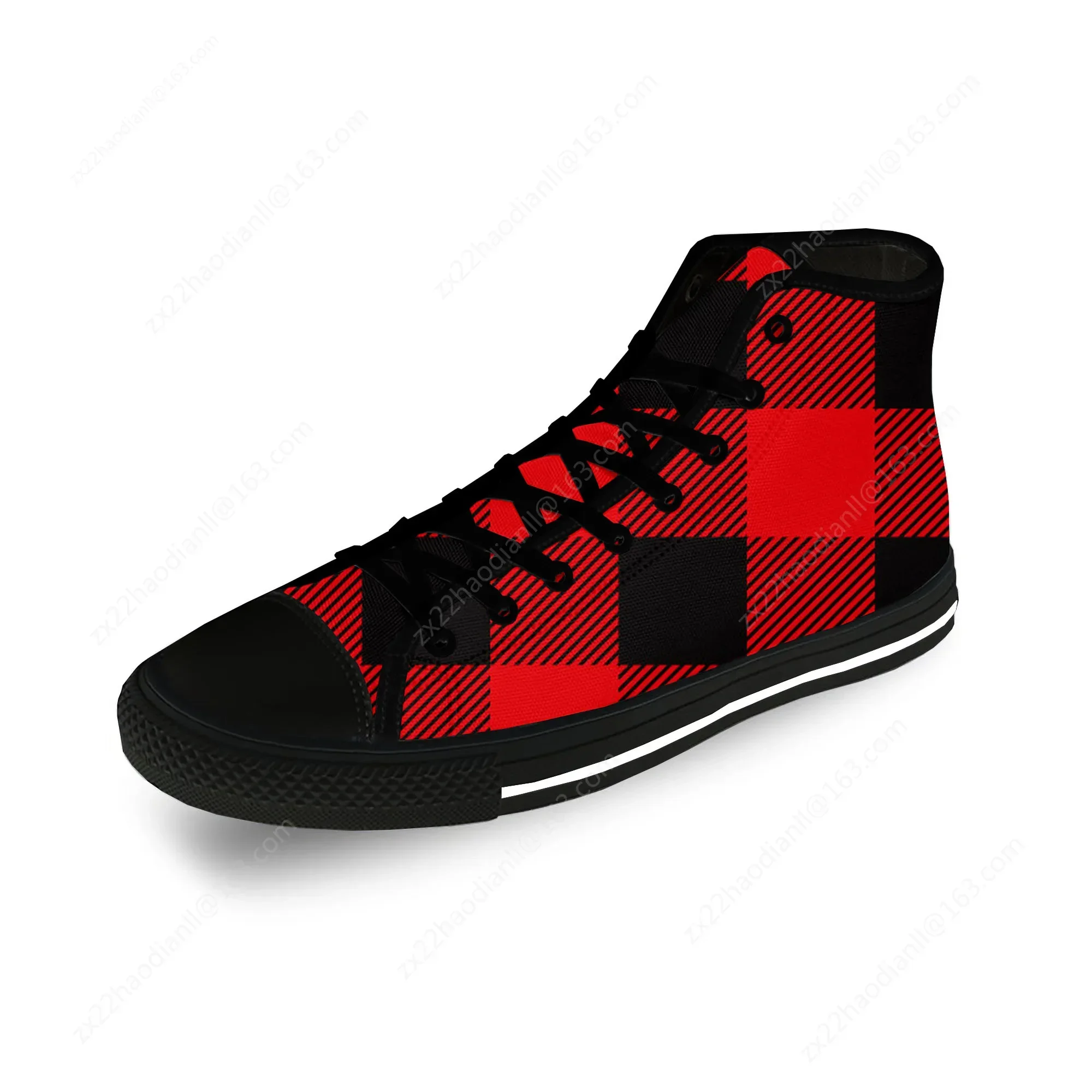 Buffalo plaid Pattern Cool Cute Casual Cloth 3D Print High Top Canvas Fashion Shoes Men Women Lightweight Breathable Sneakers