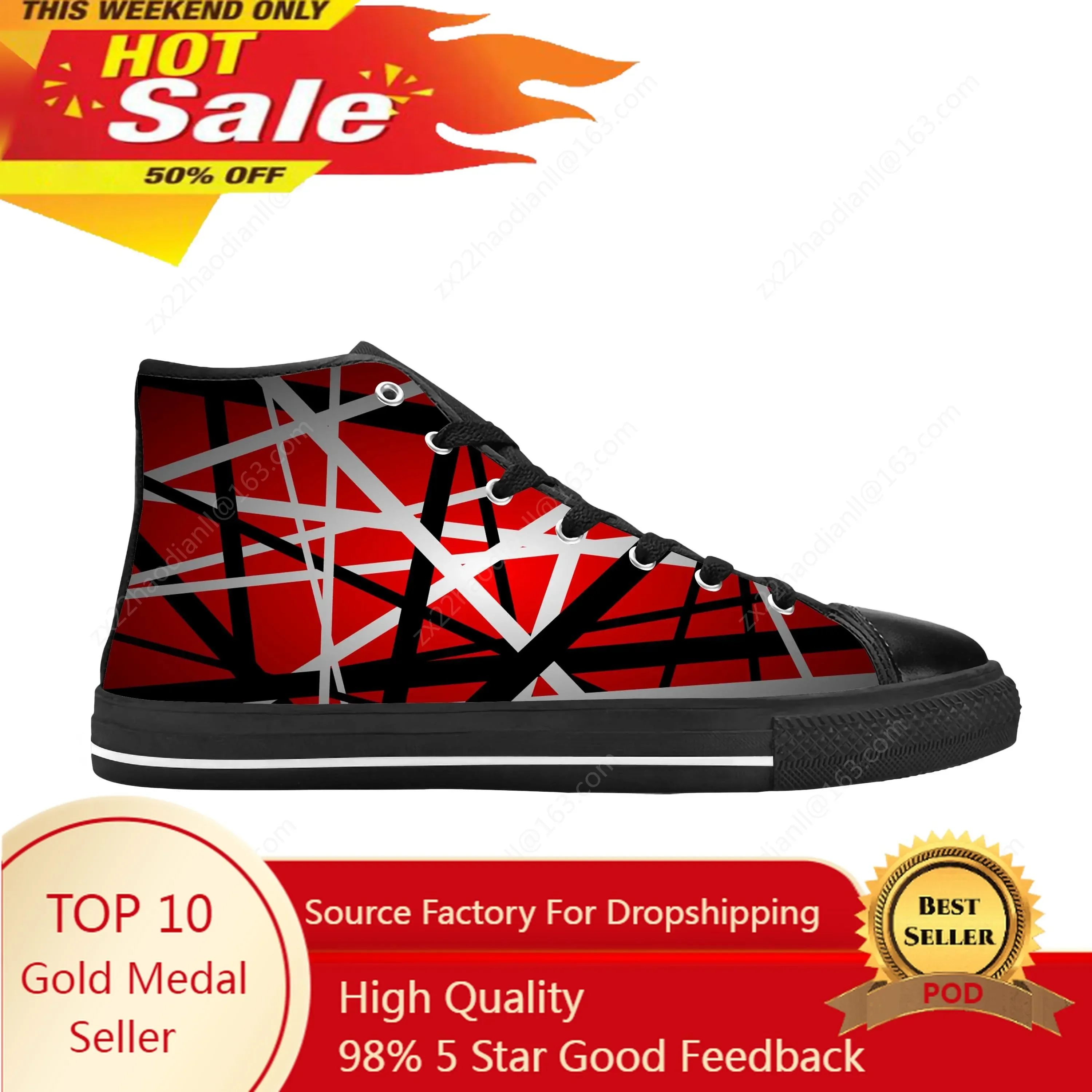 Evh 5150 Stripe Heavy Metal Rock Band Music Funny Casual Cloth Shoes High Top Comfortable Breathable 3D Print Men Women Sneakers