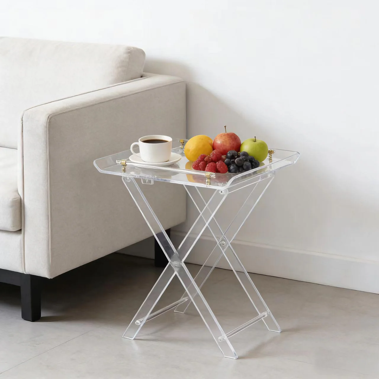 vw-Custom Modern Chic Clear Acrylic Folding Tray Table Elegant Design for Hotel as Accent Desk Kitchen and Bar Serving Table~