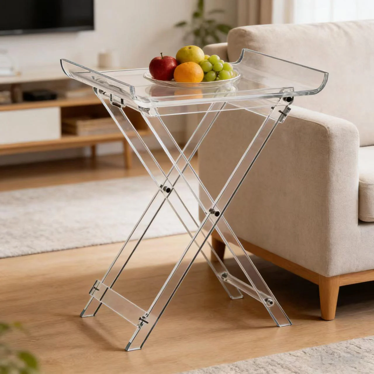 vw-Custom Modern Chic Clear Acrylic Folding Tray Table Elegant Design for Hotel as Accent Desk Kitchen and Bar Serving Table~