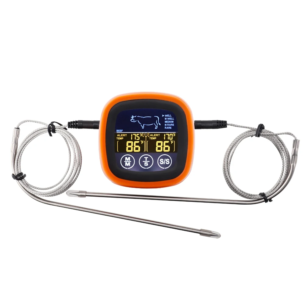 Kitchen Touch Screen Thermometer Digital Meat Waterproof Oven Cooking BBQ Temperature Meter Timer Mode with Double Probes
