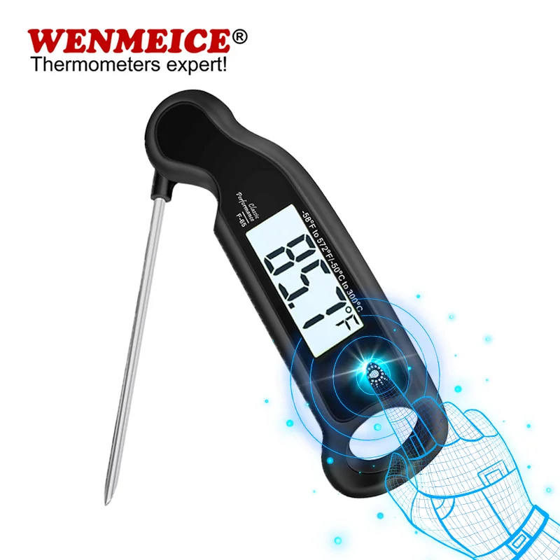 WENMEICE Digital Meat Thermometer Touch Backlit Scree Instant Read Kitchen Thermometer for Cooking Grill BBQ Smoker Home Brewing