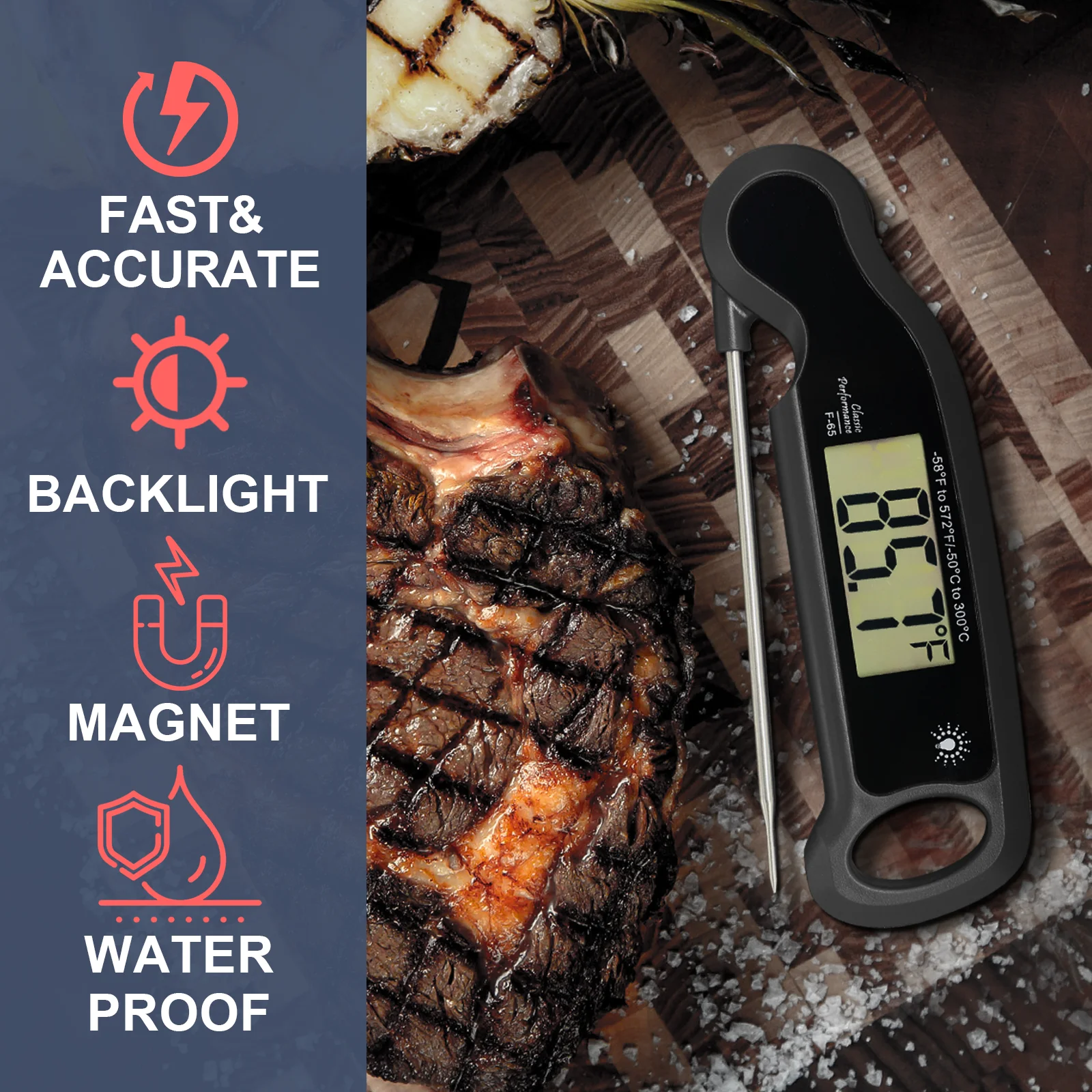 WENMEICE Digital Meat Thermometer Touch Backlit Scree Instant Read Kitchen Thermometer for Cooking Grill BBQ Smoker Home Brewing