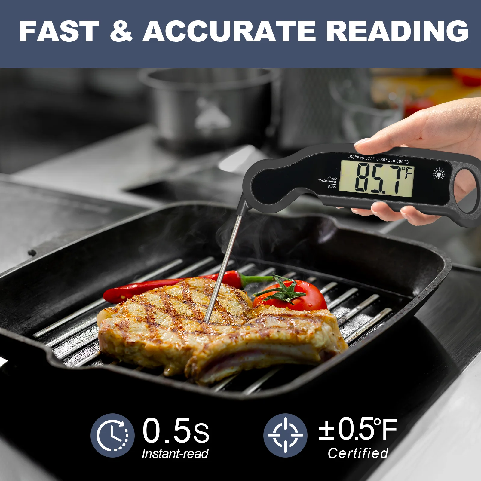 WENMEICE Digital Meat Thermometer Touch Backlit Scree Instant Read Kitchen Thermometer for Cooking Grill BBQ Smoker Home Brewing
