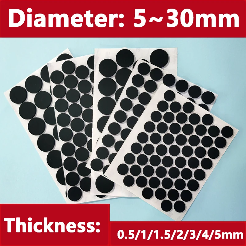 50pcs 5-30mm Anti-slip Black Self Adhesive Round Silicone Rubber Feet Pad Laptops Keyboards Calculators Monitors Anti-skid Pads
