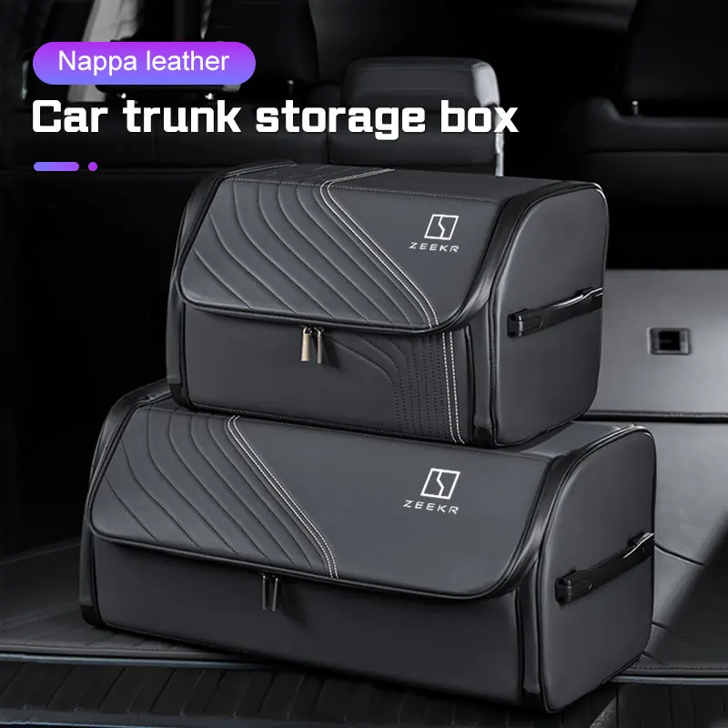 Car Trunk Organizer Box For ZEEKR 7X 001 007 009 001FR GT X MIX 9X Large Capacity Folding Leahter Stowing Tidying Storage Bag