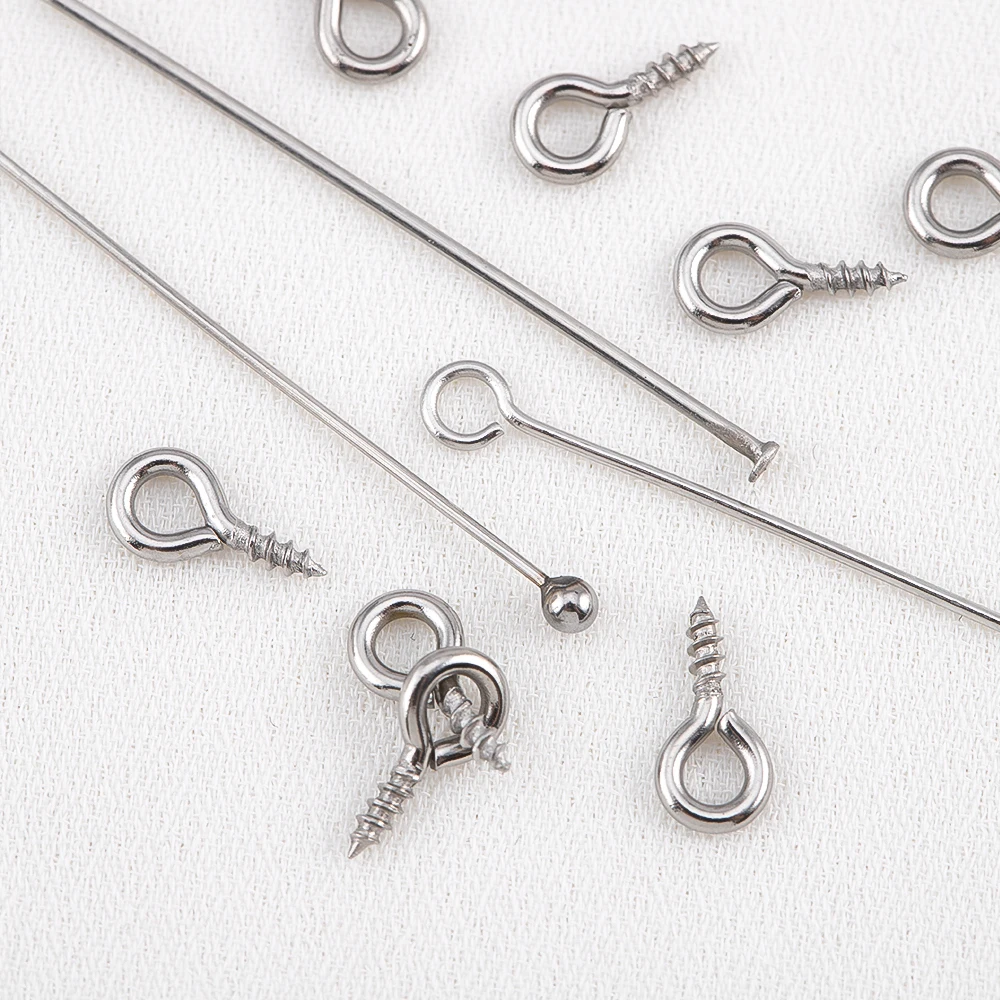 450pcs/Box Stainless Steel Connector Jewelry Making Component Accessories Set 9 Pins Flat Head Pin Headpin Screw Eye Pin Earring