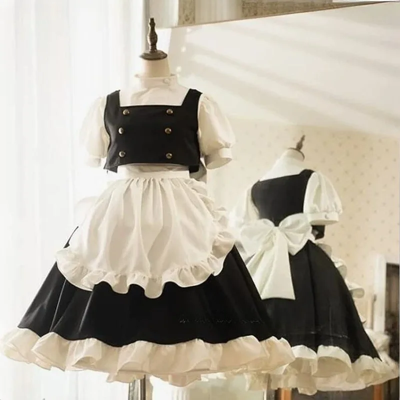 Anime Kirisame Marisa Cosplay Costume Maid Lolita Dress Uniform with Apron Hat Suit for Women Halloween Carnival Party Outfits