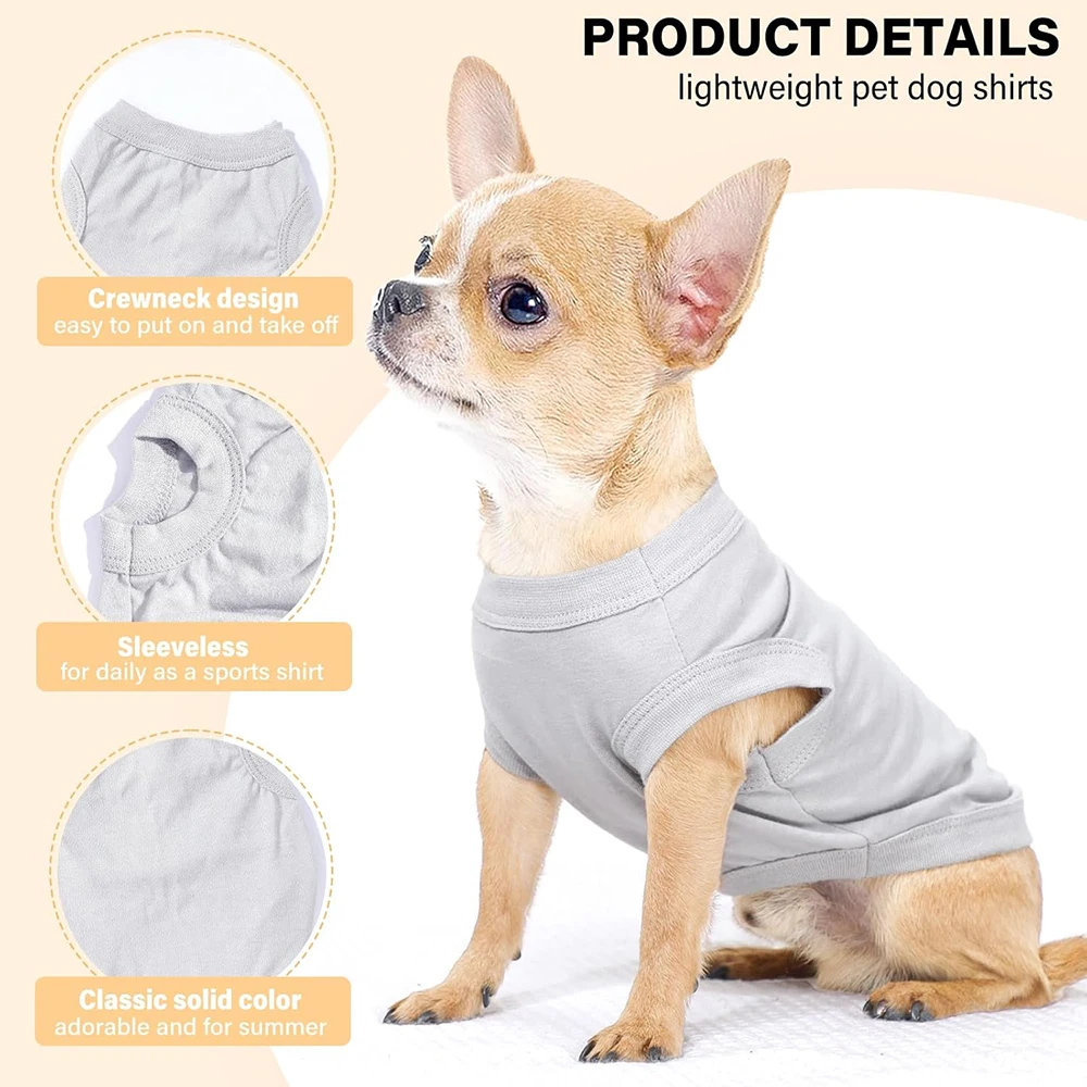 Dog Shirts Summer Dog Clothes for Small Medium Dogs Boy, Teacup, Chihuahua, Yorkie, Pug and Cats, Solid Color Puppy Shirt