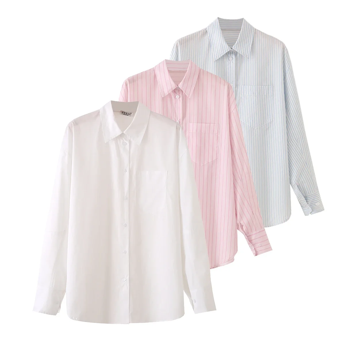 New Fashion Women 100% Cotton Basic Striped Shirt Long Sleeve Lapel Collar Female Chic Lady Casual Tops Blouse