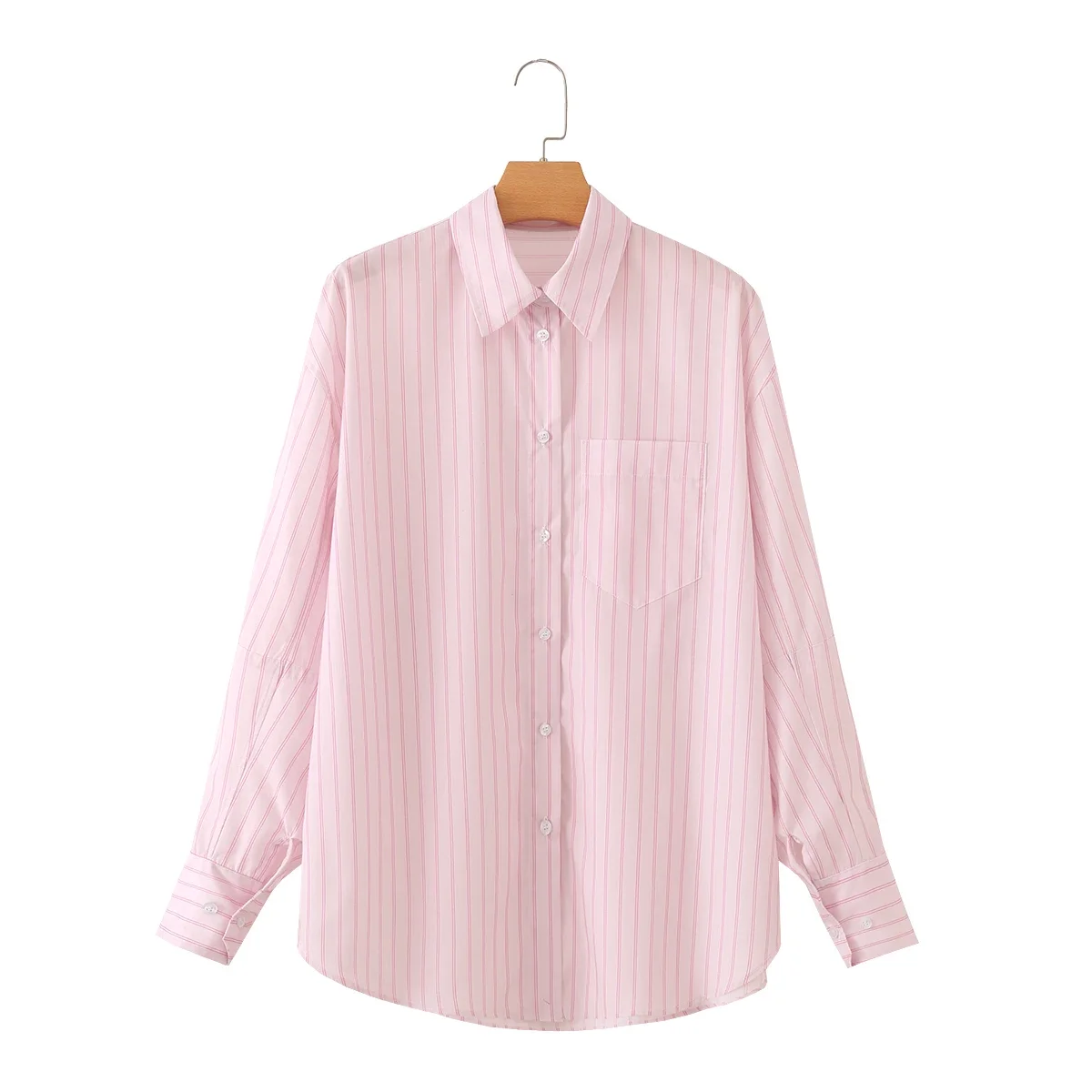 New Fashion Women 100% Cotton Basic Striped Shirt Long Sleeve Lapel Collar Female Chic Lady Casual Tops Blouse